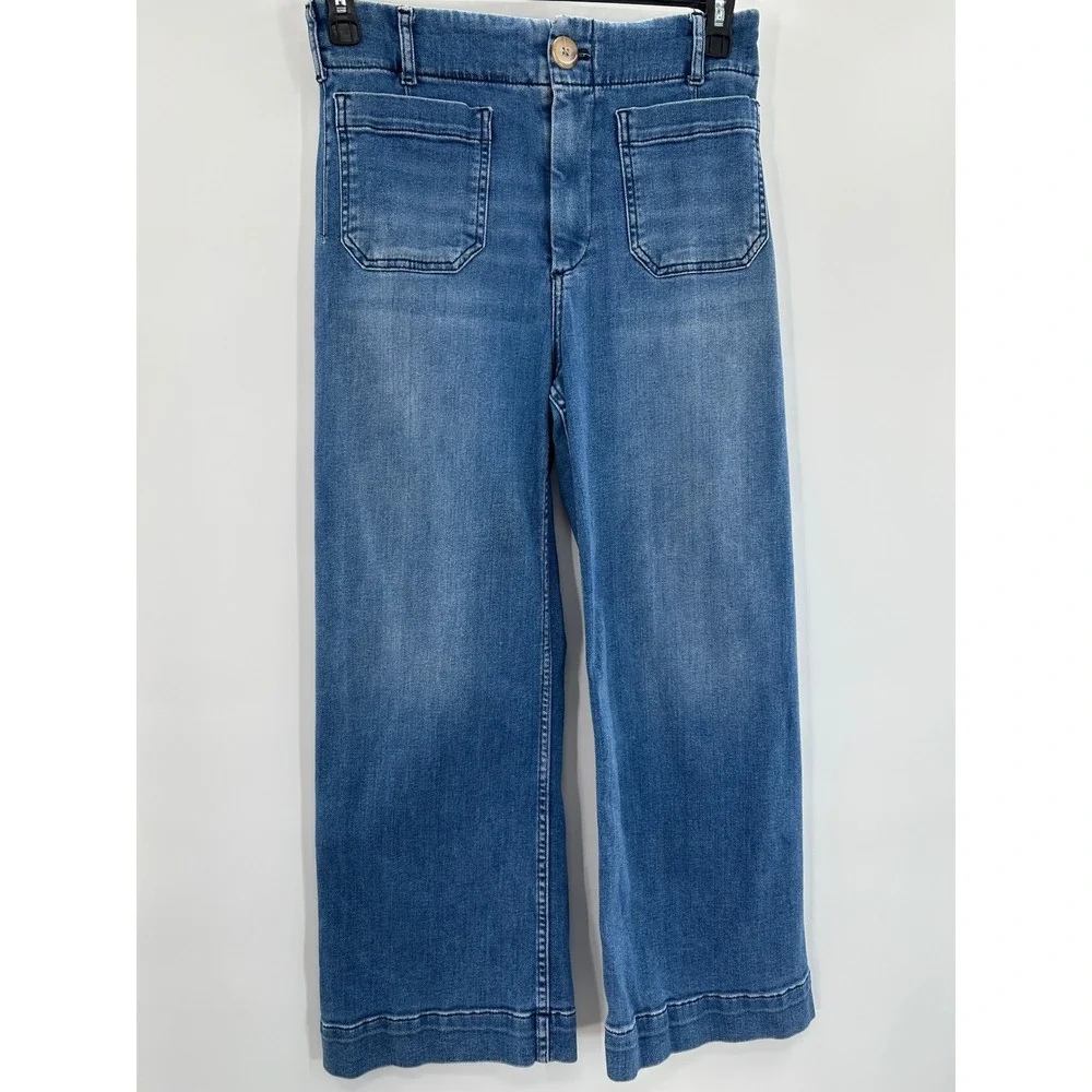 Maeve Anthropologie The Colette Wide Leg Crop Jeans Blue Medium Wash Size 28 - Picture 2 of 8